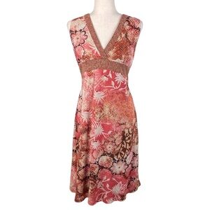 Vintage Y2K Axcess Liz Claiborne Dress Size XL Pink Tan Floral Fairycore Nylon